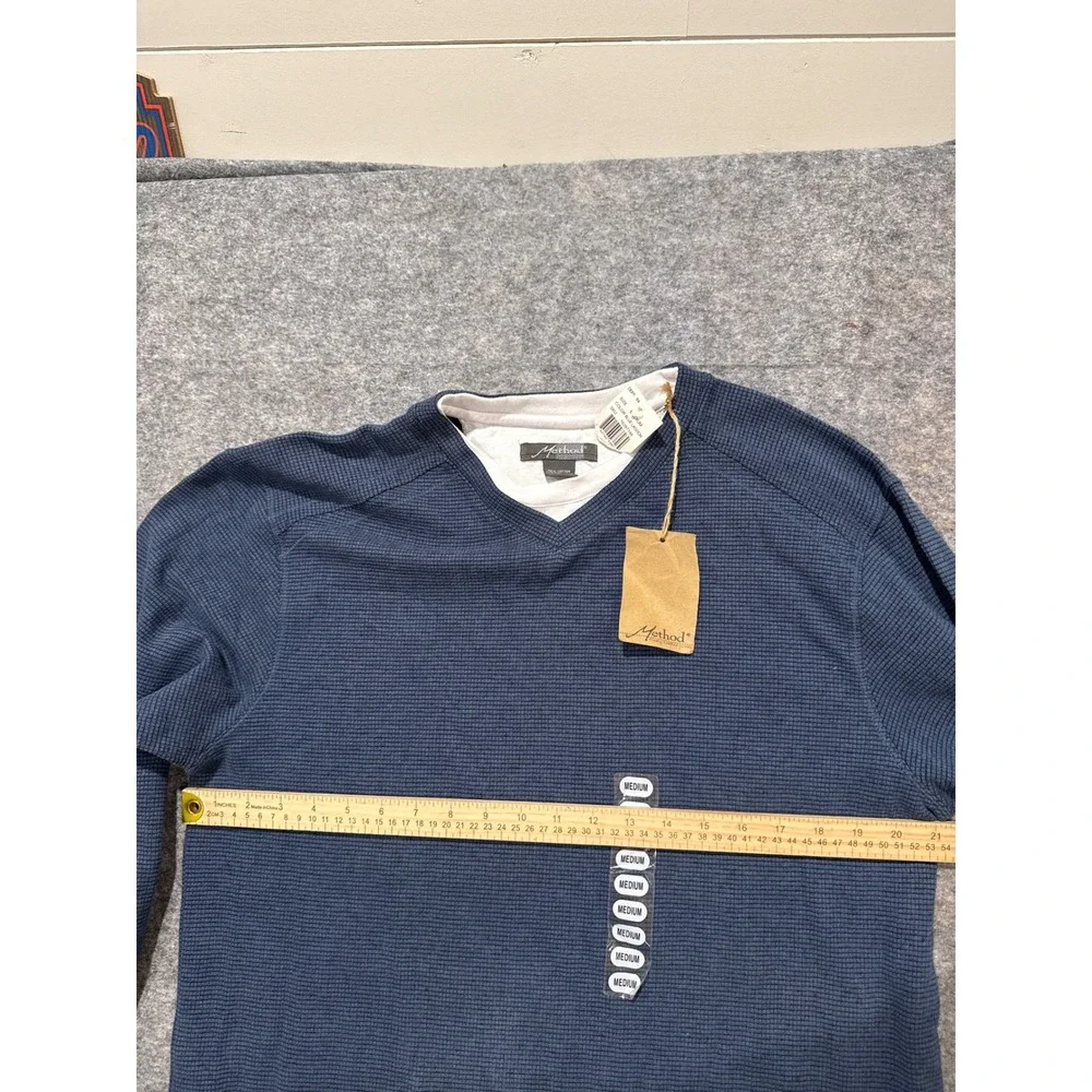Method Mens V-Neck Pullover Sweater Navy Blue‎ Waffle Knit Size Medium NWT